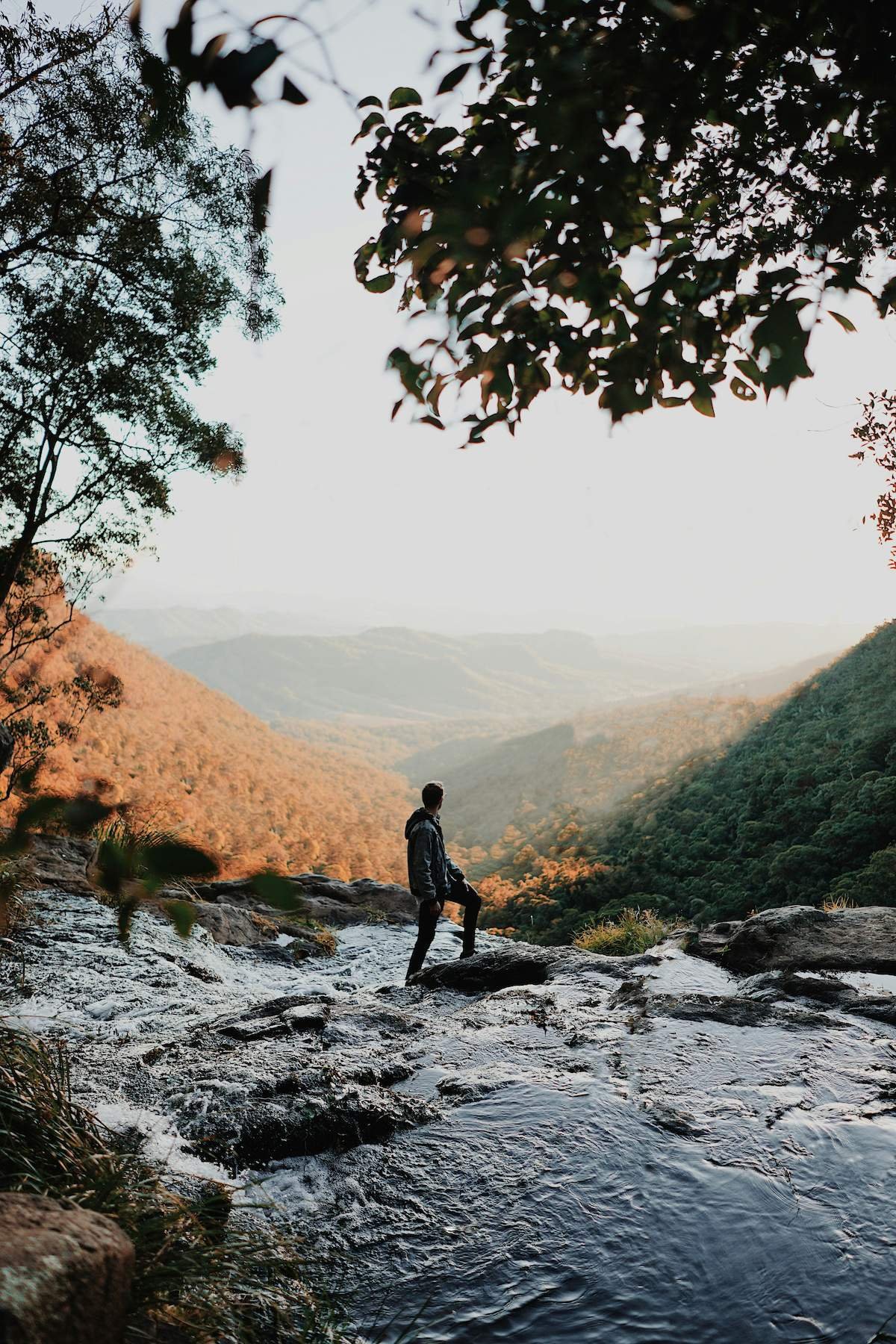 Man standing on rock in water